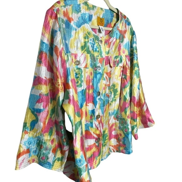 Ruby Red Pastel Round Neck Over Coat Pastel Multi Color Floral Blazer Jacket 20W - Picture 5 of 10